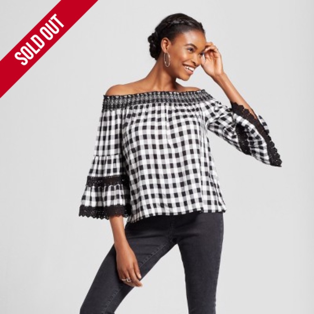 Gingham Long Sleeve Over The Shoulder Woven Top
